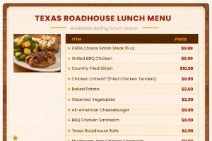 Texas Roadhouse lunch menu Card
