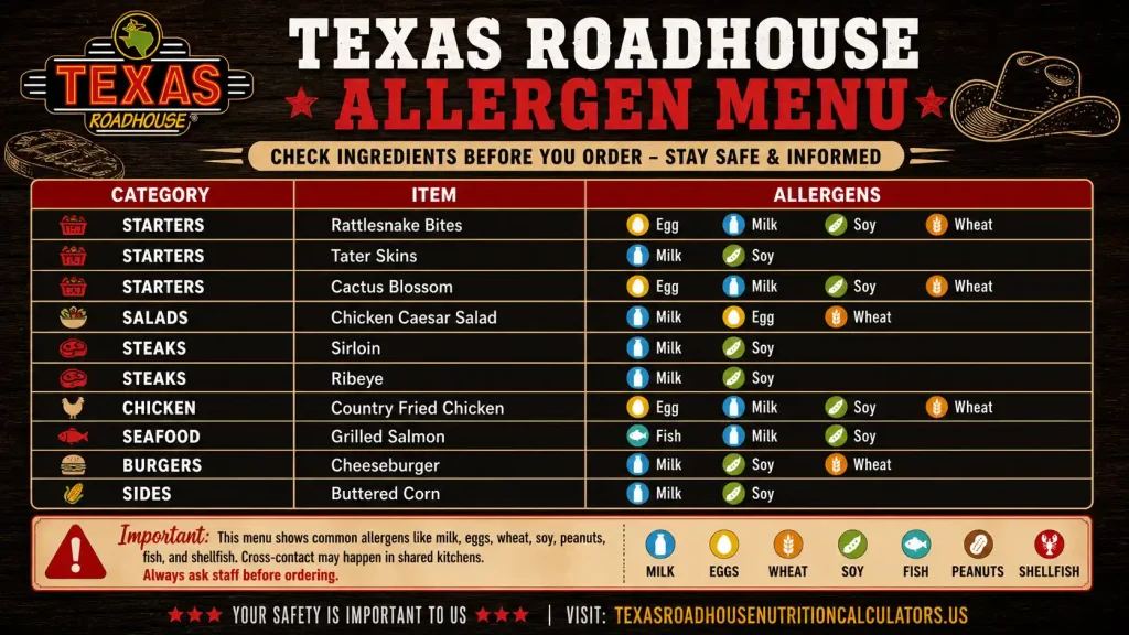 Texas Roadhouse Allergen Menu | Allergy Free Choices 2026 1 Texas Roadhouse Allergen Menu