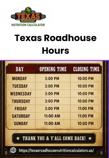 Texas Roadhouse Hours | Opening and Closing Times 2026 1 Texas Roadhouse Hours Menu Card