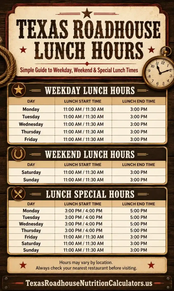 Texas Roadhouse Lunch Hours 2026 | Opening & Closing Timings 2 Texas Roadhouse Lunch Hours Menu Card